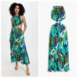 Cult Gaia Thea Floral Botanic Aqua Maxi Dress | Size L | NWOT | $698 Retail